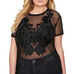 Addition Elle Love And Legend Plus Size Mix Media Mesh Embroidered Top 3X